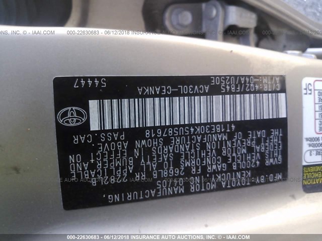 4T1BE30K45U587618 - 2005 TOYOTA CAMRY LE/XLE/SE ოქროსფერი ფოტო 9