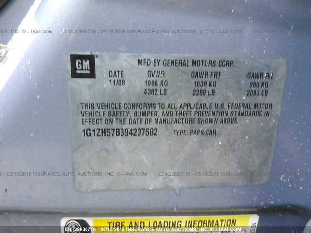 1G1ZH57B394207582 - 2009 CHEVROLET MALIBU 1LT BLUE photo 9