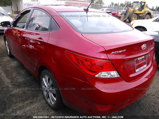 KMHCU4AE4EU643689 - 2014 HYUNDAI ACCENT GLS/SE RED photo 3