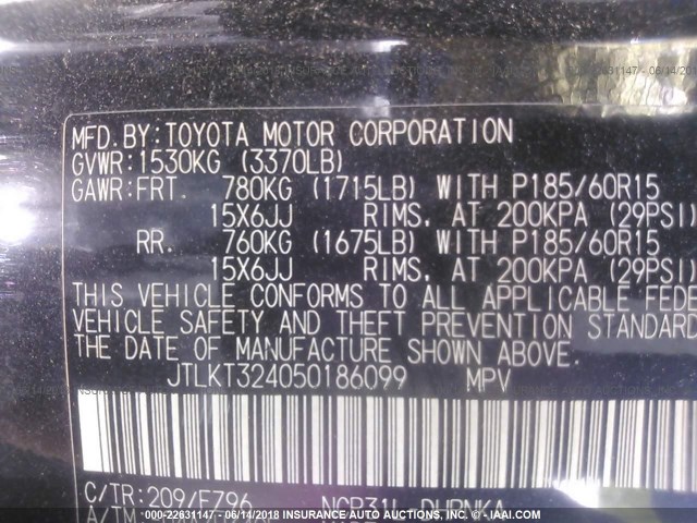 JTLKT324050186099 - 2005 TOYOTA SCION XB შავი ფოტო 9