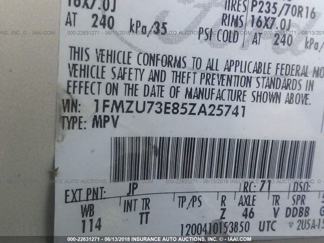 1FMZU73E85ZA25741 - 2005 FORD EXPLORER XLT/XLT SPORT/NBX SILVER photo 9