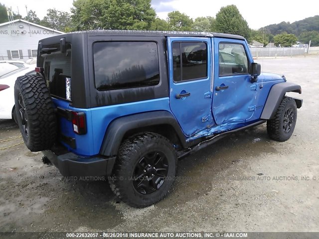 1C4BJWDG9FL731050 - 2015 JEEP WRANGLER UNLIMITE SPORT BLUE photo 4