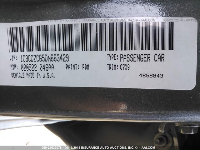 1C3CDZCG5DN663429 - 2013 DODGE AVENGER SXT GRAY photo 9