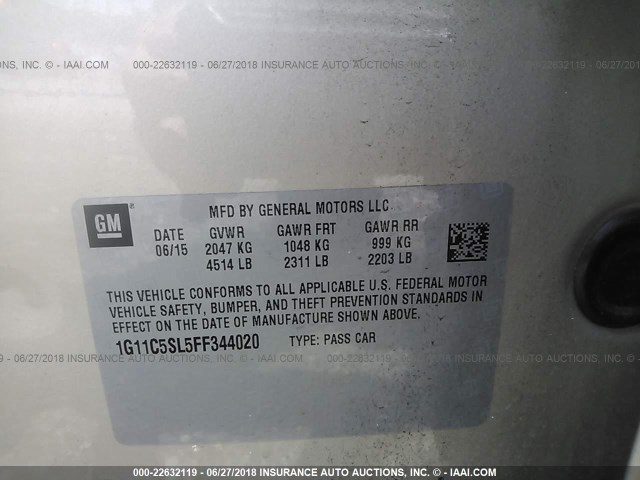 1G11C5SL5FF344020 - 2015 CHEVROLET MALIBU 1LT GOLD photo 9