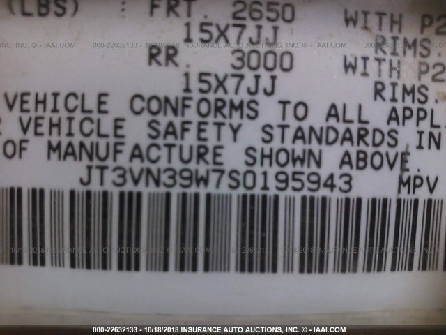 JT3VN39W7S0195943 - 1995 TOYOTA 4RUNNER VN39 SR5 金色 照片 9