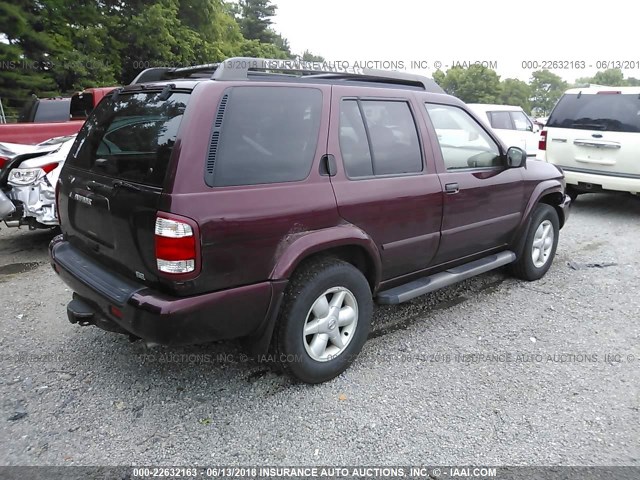 JN8DR09YX2W709250 - 2002 NISSAN PATHFINDER LE/SE BURGUNDY photo 4