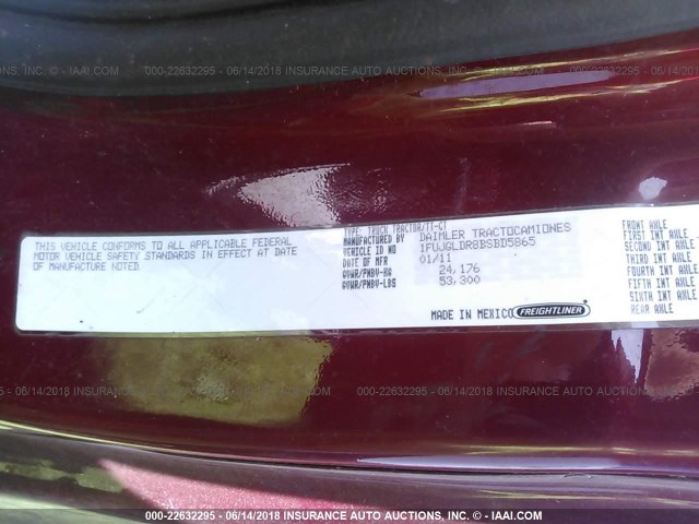 1FUJGLDR8BSBD5865 - 2011 FREIGHTLINER CASCADIA 125  MAROON photo 10