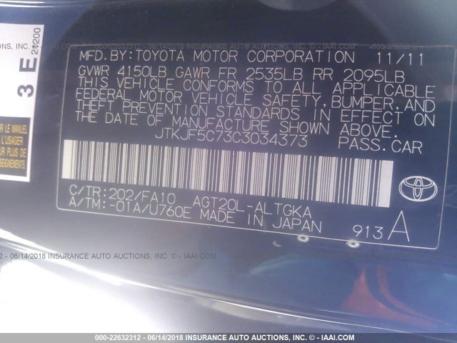 JTKJF5C73C3034373 - 2012 TOYOTA SCION TC 黑色 照片 9