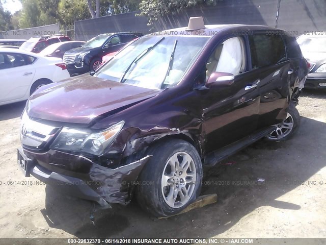 2HNYD284X9H521482 - 2009 ACURA MDX TECHNOLOGY BURGUNDY photo 2