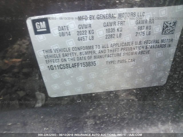 1G11C5SL4FF153835 - 2015 CHEVROLET MALIBU 1LT 勃艮第红 照片 9