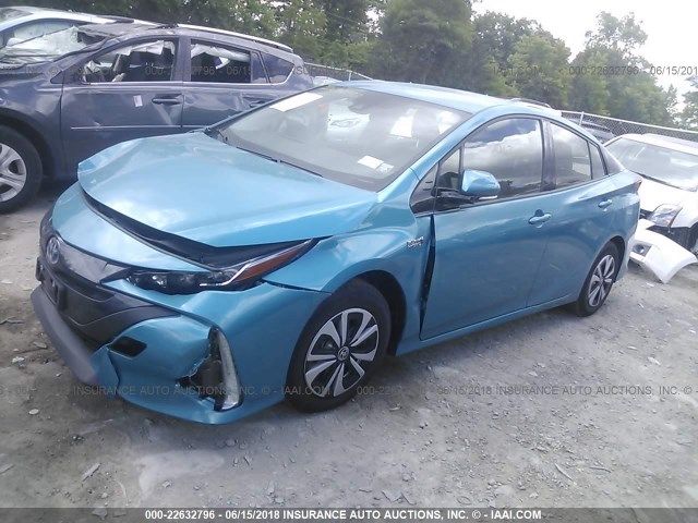 JTDKARFP9H3049402 - 2017 TOYOTA PRIUS PRIME  TURQUOISE photo 2