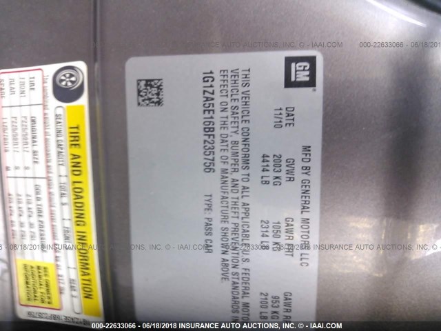 1G1ZA5E16BF235756 - 2011 CHEVROLET MALIBU LS BROWN photo 9