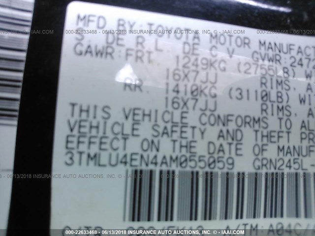 3TMLU4EN4AM055059 - 2010 TOYOTA TACOMA DOUBLE CAB შავი ფოტო 9