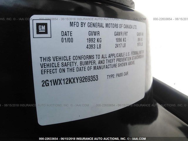 2G1WX12KXY9269353 - 2000 CHEVROLET MONTE CARLO SS შავი ფოტო 9