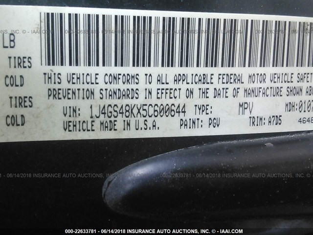 1J4GS48KX5C600644 - 2005 JEEP GRAND CHEROKEE LAREDO/COLUMBIA/FREEDOM 绿色 照片 9