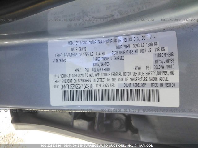 3MYDLBZV2GY104218 - 2016 TOYOTA SCION IA SILVER photo 9