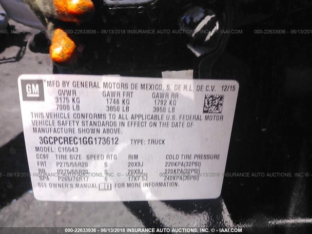 3GCPCREC1GG173612 - 2016 CHEVROLET SILVERADO C1500 LT BLACK photo 9