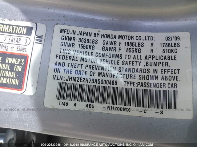 JHMZE2H73AS000486 - 2010 HONDA INSIGHT EX SILVER photo 9