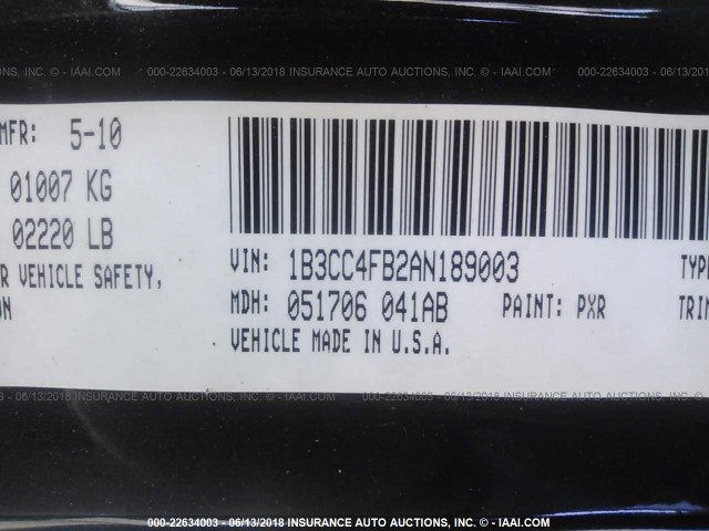 1B3CC4FB2AN189003 - 2010 DODGE AVENGER SXT BLACK photo 9