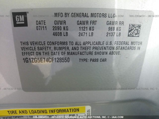 1G1ZG5E74CF128550 - 2012 CHEVROLET MALIBU LTZ 银色 照片 9