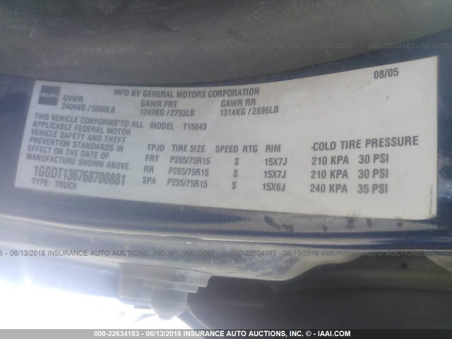 1GGDT136768700881 - 2006 ISUZU I-350 BLUE photo 9