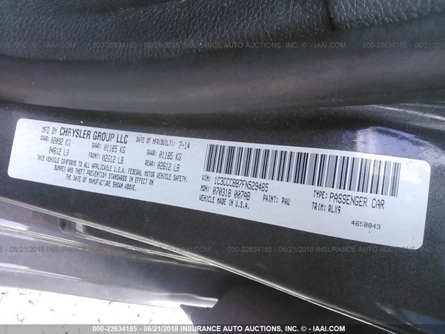 1C3CCCBB7FN529465 - 2015 CHRYSLER 200 GRAY photo 9