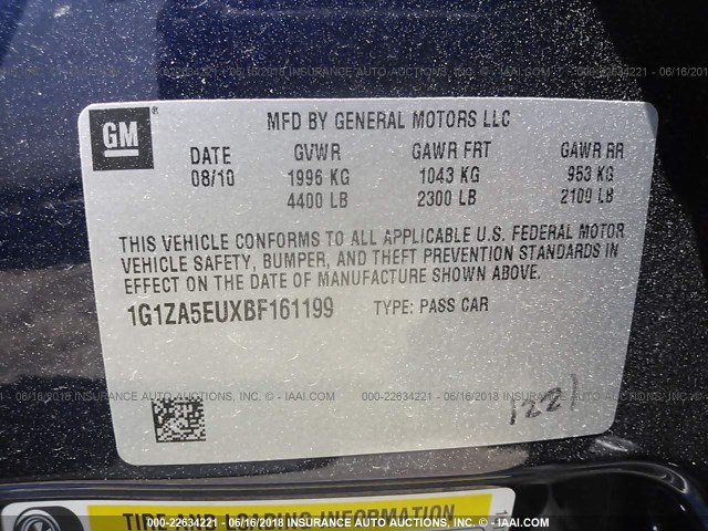 1G1ZA5EUXBF161199 - 2011 CHEVROLET MALIBU LS BLUE photo 9