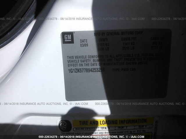 1G1ZK577894253258 - 2009 CHEVROLET MALIBU LTZ 白色 照片 9