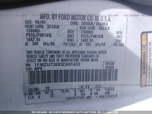 1FMZU73E82ZA81433 - 2002 FORD EXPLORER XLT WHITE photo 9