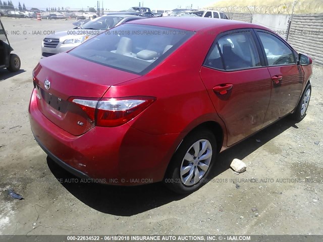 5YFBURHE1EP143019 - 2014 TOYOTA COROLLA L/LE/LE PLS/PRM/S/S PLS RED photo 4