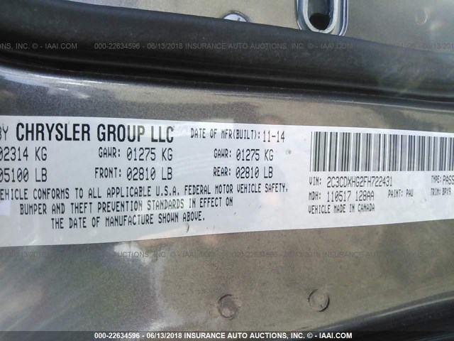 2C3CDXHG2FH722431 - 2015 DODGE CHARGER SXT GRAY photo 9