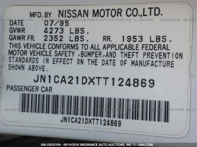 JN1CA21DXTT124869 - 1996 NISSAN MAXIMA GLE/GXE/SE WHITE photo 9