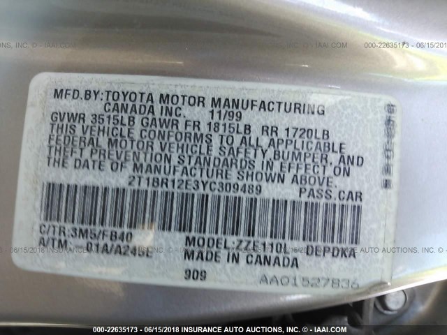 2T1BR12E3YC309489 - 2000 TOYOTA COROLLA VE/CE/LE 棕色 照片 9