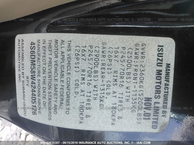 4S6DM58W424405126 - 2002 HONDA PASSPORT EX/LX 黑色 照片 9