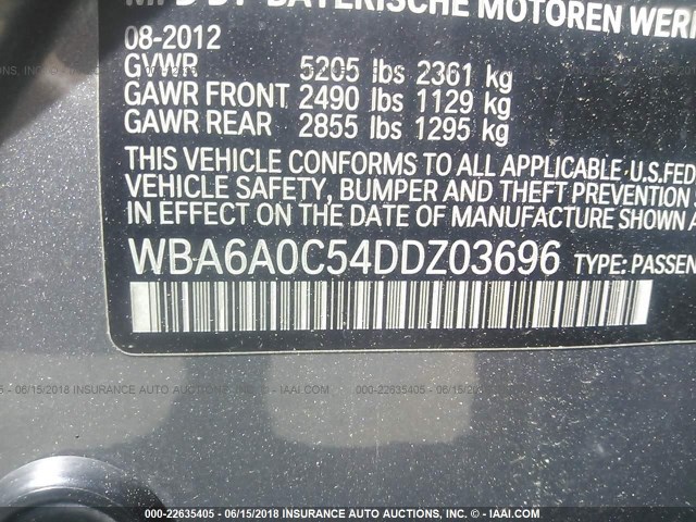 WBA6A0C54DDZ03696 - 2013 BMW 640 I GRAY photo 9