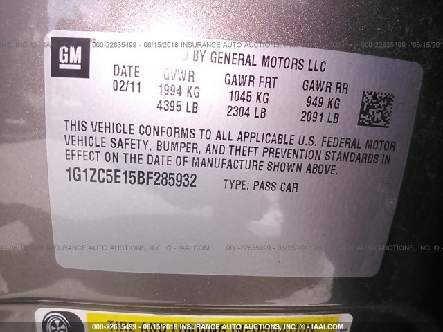 1G1ZC5E15BF285932 - 2011 CHEVROLET MALIBU 1LT MAROON photo 9