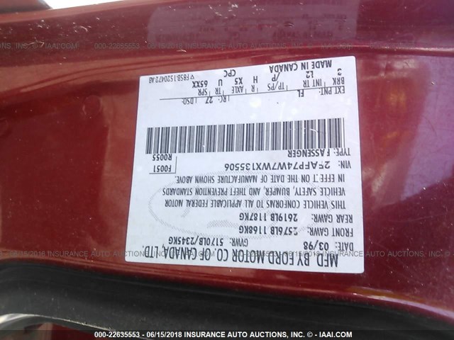 2FAFP74W7WX135506 - 1998 FORD CROWN VICTORIA LX RED photo 9