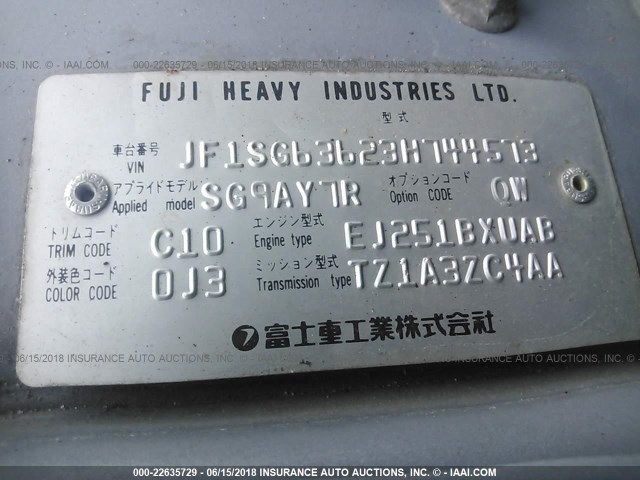 JF1SG63623H744573 - 2003 SUBARU FORESTER 2.5X SILVER photo 9