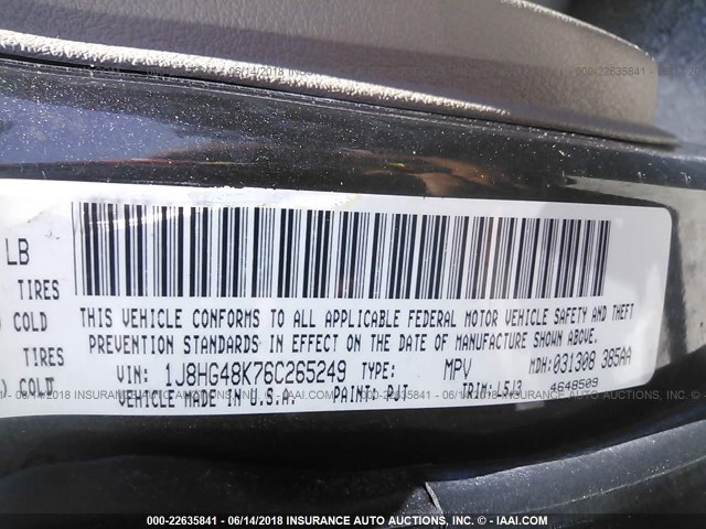 1J8HG48K76C265249 - 2006 JEEP COMMANDER GRAY photo 9