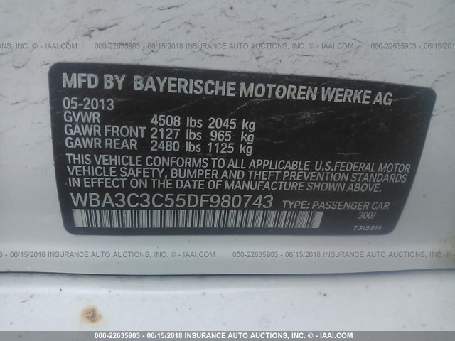 WBA3C3C55DF980743 - 2013 BMW 320 I/XDRIVE Weiß Foto 9