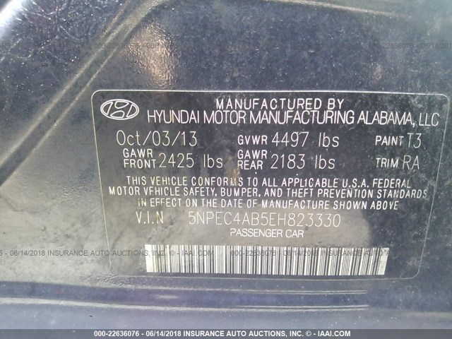 5NPEC4AB5EH823330 - 2014 HYUNDAI SONATA SE/LIMITED BLUE photo 9