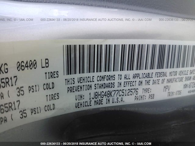 1J8HG48K77C512576 - 2007 JEEP COMMANDER 银色 照片 9