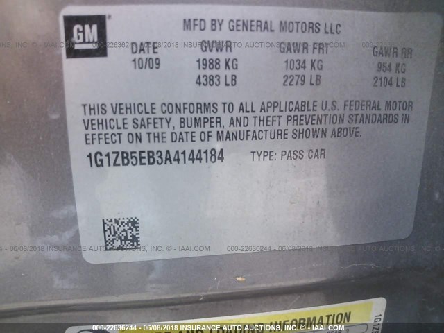 1G1ZB5EB3A4144184 - 2010 CHEVROLET MALIBU LS 棕色 照片 9