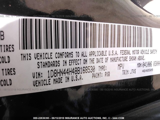 1D8HN44H48B168530 - 2008 DODGE GRAND CARAVAN  BLACK photo 9