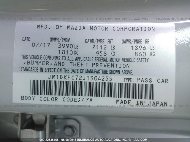 JM1DKFC72J1304255 - 2018 MAZDA CX-3 TOURING SILVER photo 9