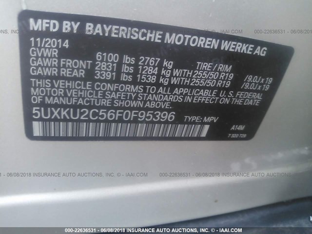 5UXKU2C56F0F95396 - 2015 BMW X6 XDRIVE35I Champagne photo 9