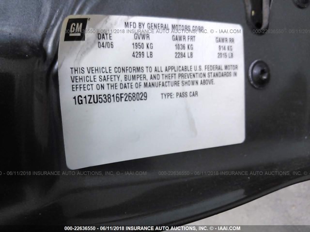 1G1ZU53816F268029 - 2006 CHEVROLET MALIBU LTZ 灰色 照片 9