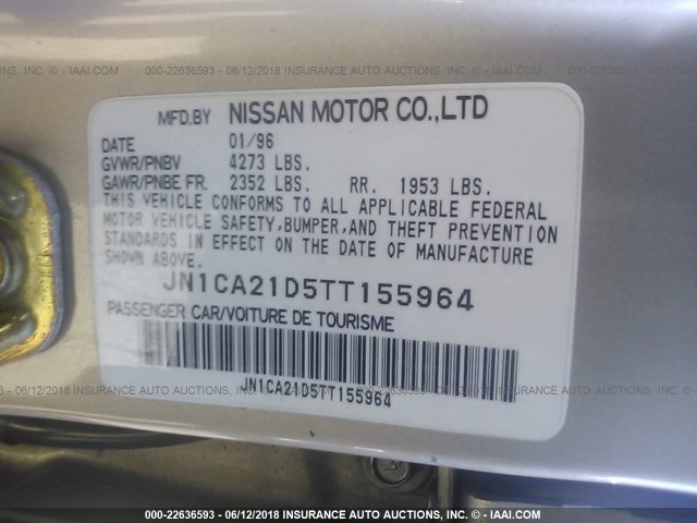 JN1CA21D5TT155964 - 1996 NISSAN MAXIMA GLE/GXE/SE GOLD photo 9