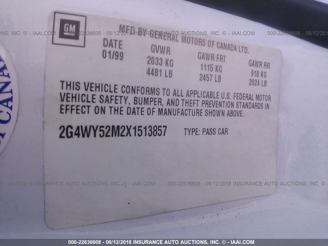 2G4WY52M2X1513857 - 1999 BUICK CENTURY LIMITED WHITE photo 9