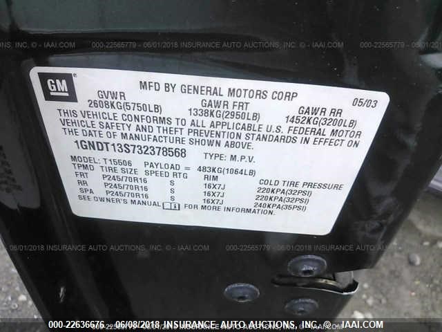 1GNDT13S732378568 - 2003 CHEVROLET TRAILBLAZER  GREEN photo 9